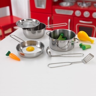 KidKraft Metal Pots, Pans and Play Food Set for Little Chef's Kitchen