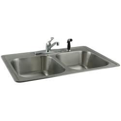 Stainless-Steel Topmount Double-Bowl Kitchen Sink and Chrome Faucet Set