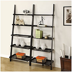 Black Five-tier 2-piece Leaning Ladder Shelf Set