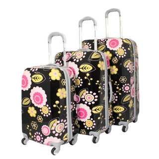 Rockland Vision Black/ Pink Flower 3-pc Hardside Spinner Luggage Set