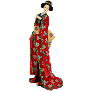 Resin Red Kimono and Lavender Flowers 18-inch Geisha Figurine (China)