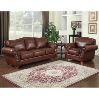 Brandon Distressed Whiskey Italian Leather Sofa and Chair