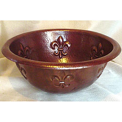Round Vintage Bronze Copper Fleur de Lis 15-inch Sink