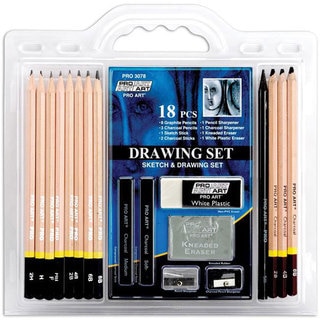 Pro Art 18-piece Drawing Set with Graphite and Charcoal Pencils