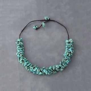Handmade Cotton Clustered Reconstructed Turquoise Knotted Necklace (Thailand)