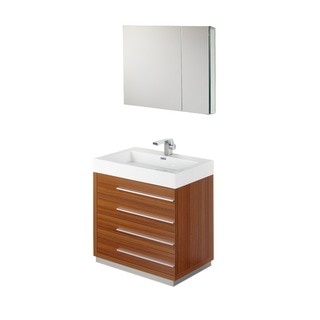Fresca Livello 30-inch Teak Bathroom Vanity and Medicine Cabinet