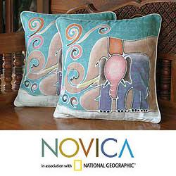 Set of Two Cotton Batik 'Mom and Baby' Cushion Covers (Thailand)