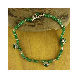 Sterling Silver 'Love Song' Agate Beaded Anklet (India)