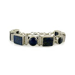 Sterling Silver 'Connected' Lapis Lazuli Link Bracelet (India)