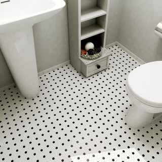 SomerTile 9.875x11.5-in Victorian Penny 3/4-in Matte White Black Dot Porcelain Mosaic Tile (Pack of