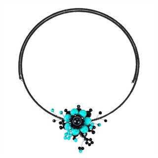 Cotton Rope Floral Ray Turquoise/ Black Onyx Choker (Thailand)