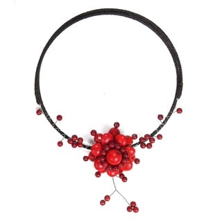 Handmade Cotton Rope Floral Ray Red Coral Flower Choker (Thailand)