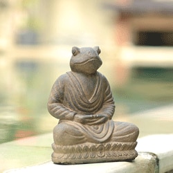 Handmade Volcanic Ash Meditating Frog Statue (Indonesia)
