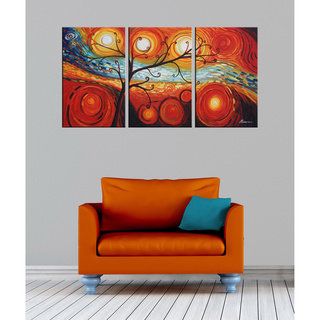 'Tree and Starry Night' Hand-painted 3-piece Canvas Art Set