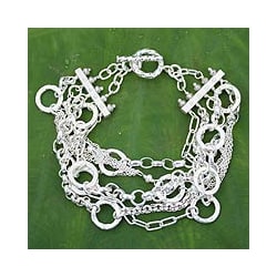Handmade Sterling Silver 'Silver Contrasts' Bracelet(Thailand)