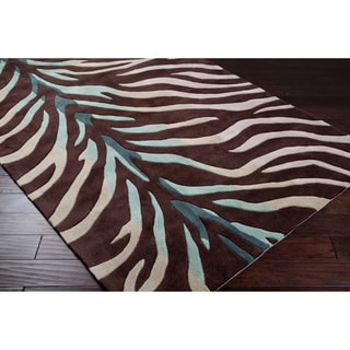 Hand-tufted Brown/Blue Zebra Animal Print Retro Chic Rug (3'6 x 5'6)
