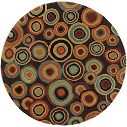 Hand-tufted Contemporary Multi Colored Circles Geometric Dazed New Zealand Wool Rug (3' Round)