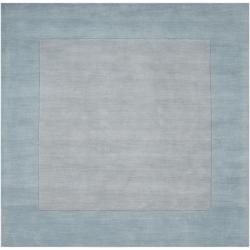 Hand-crafted Light Blue Tone-On-Tone Bordered Wool Rug (9'9 Square)