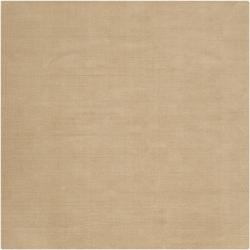 Hand-crafted Solid Pale Gold Casual Ridges Wool Rug (9'9 Square)