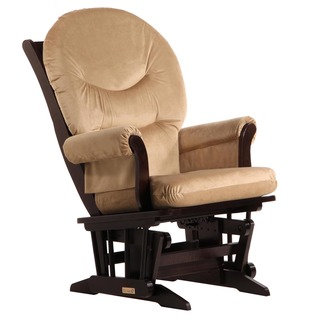 Dutailier Espresso Wood Glider with Light Brown Upholstery