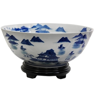 Porcelain 14-inch Blue and White Landscape Bowl (China)