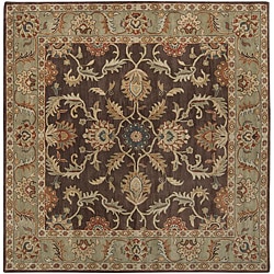 Hand-tufted Traditional Coliseum Chocolate Floral Border Wool Rug (6' Square)