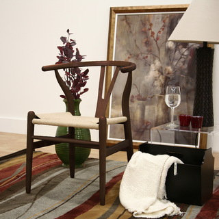 Baxton Studio Wishbone Modern Dark Brown Wood Dining Chair with Light Brown Hemp Seat