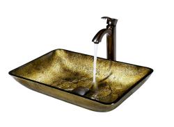VIGO Rectangular Copper Glass Vessel Sink and Faucet Set in Oil Rubbed Bronze