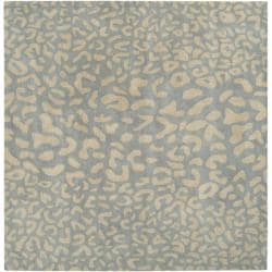 Hand-tufted Pale Blue Leopard Whimsy Animal Print Wool Rug (9'9 Square)