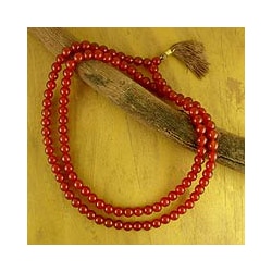 Handmade Carnelian 'Pray' Jap Mala Prayer Beads Necklace (India)