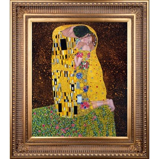 Gustav Klimt 'The Kiss (Full view)' Framed Canvas Art