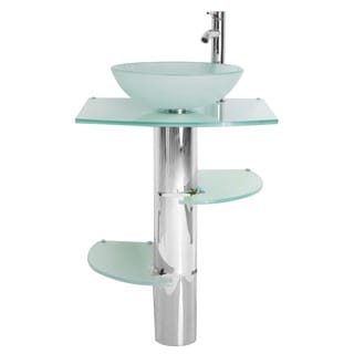 Kokols Bathroom Vanity Pedestal and Frosted Glass Vessel Sink Combo Set