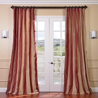Exclusive Fabrics Red/ Golden Tan Striped Faux Silk Taffeta Curtain Panel