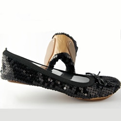Fit In Clouds Women's 'Black Sequin' Foldable/ Portable Flats