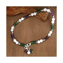 Sterling Silver 'Adoration' Amethyst and Moonstone Anklet (India)