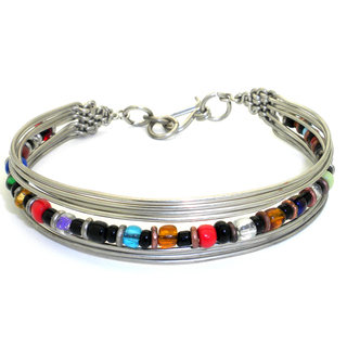Silverplated Wire and Multicolor Bead Bracelet (Kenya)