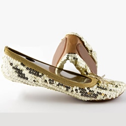 Fit In Clouds Women's Gold Sequin Foldable Flats
