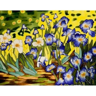 Hand-carved Van Gogh 'Irises' Trivet/Wall Accent Tile