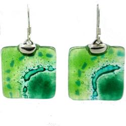 Handmade Sterling Silver Fused Glass 'Emerald Sun' Earrings (Chile)