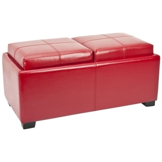 Safavieh Broadway Double Tray Red Leather Storage Ottoman