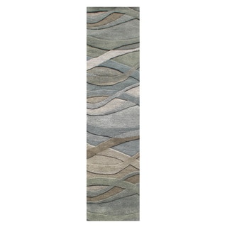 Alliyah Handmade Silver Grey, Highlight Grey/Green, and Light Rust New Zeeland Blend Wool Area Rug (2' x 8')