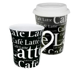 Konitz Black Coffee to Stay/ Coffee to Go Cafe Latte Writing Mugs (Set of 2)