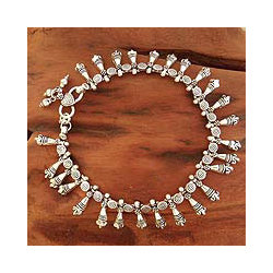 Sterling Silver 'Traditional Dancers' Anklet (India)