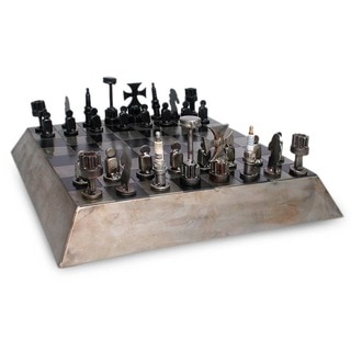 Rustic Pyramid Game Handmade from Reclaimed Weathered and Steel Grey Metal Auto Parts Collectible (Mexico)