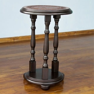 Elegant Pedestal Handmade Hand Tooled Leather Brown Mohena Wood Home Decor Furniture End Side Accent Table (Peru)