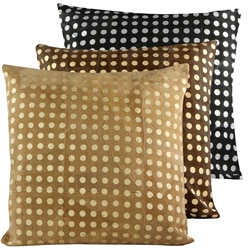 Handmade Patched Suede Leather Metallic Dots Print Decorative Pillow (India)