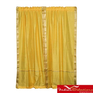 Handmade Yellow 84-inch Rod Pocket Sheer Sari Curtain Panel Pair (India)