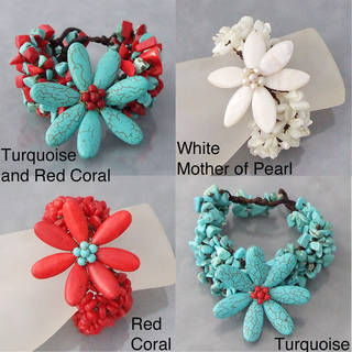 Cotton Gemstone Flower Bracelet (Thailand)