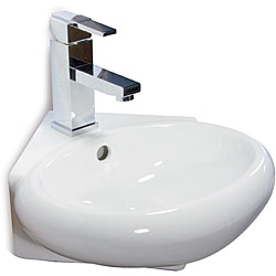 Fine Fixtures Ceramic 14.5-inch Corner White Wallmount Sink