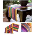 Maya Multicolor Furrows Handwoven by Woman Artisan Rows of Red Orange Yellow Blue Green 100% Cotton Table Runner (Guatemala)